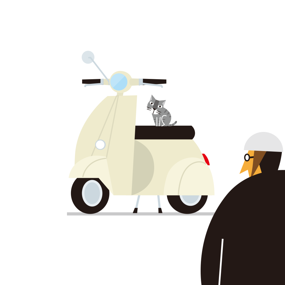 スクーターとネコ　イラスト