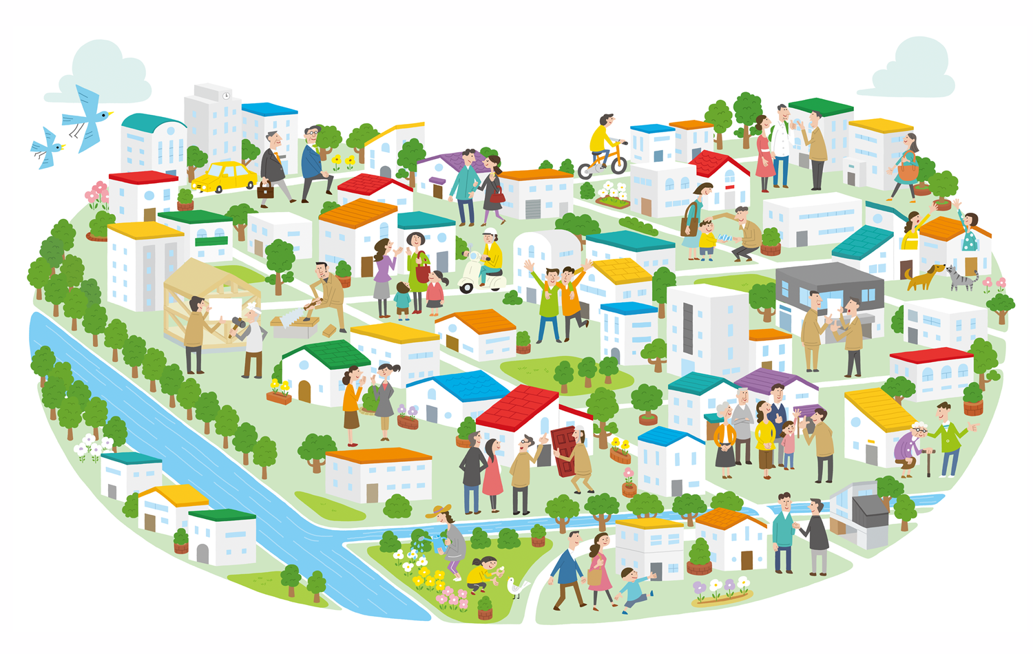 工務店　街　イラスト